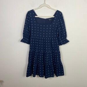 Madewell‎ Women's 0 Square Neck Puff Sleeve Babydoll Dress Tiered Mini Dress